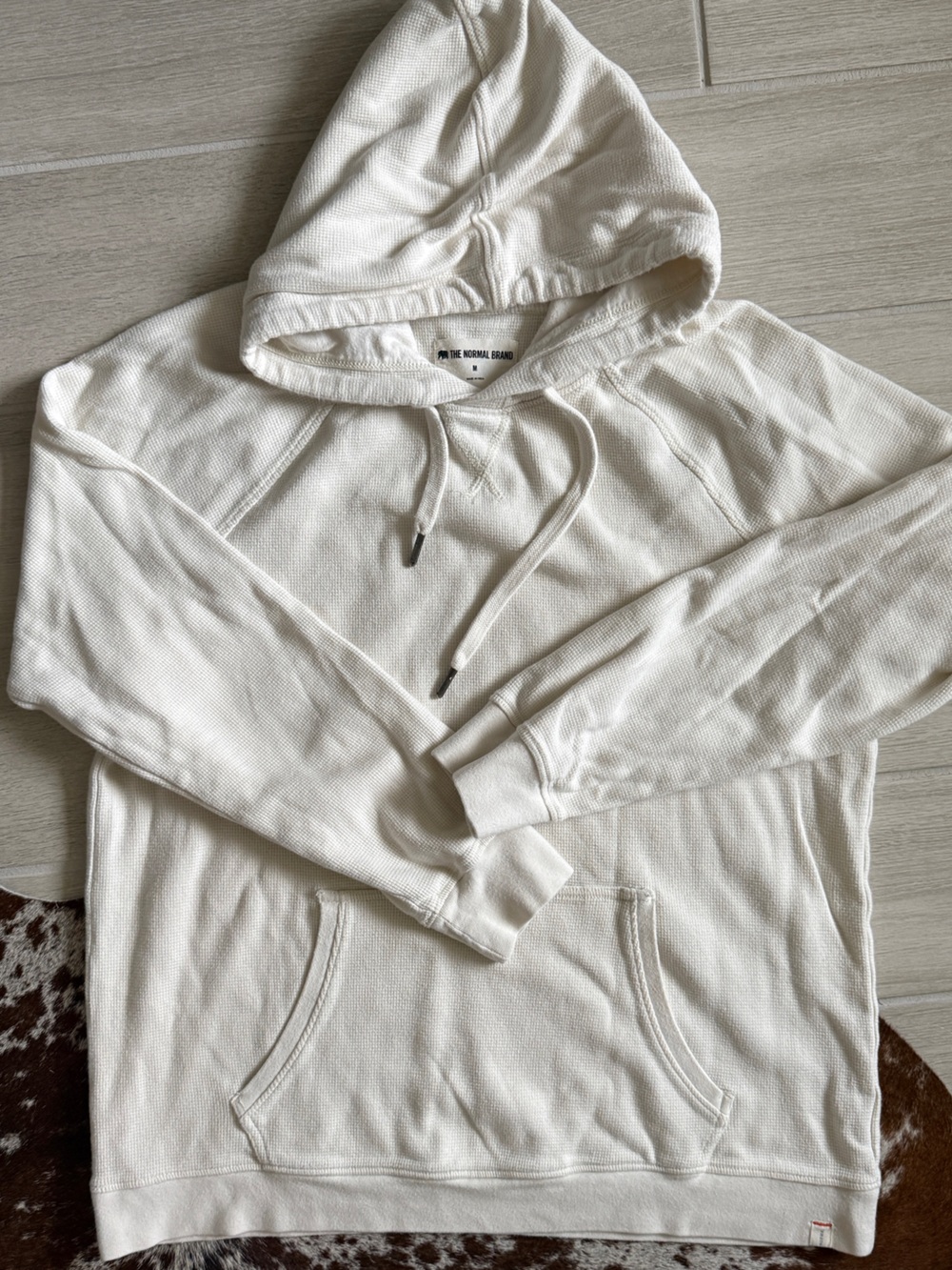 The Normal Brand Men’s M Off-White Waffle Hooded Pullover